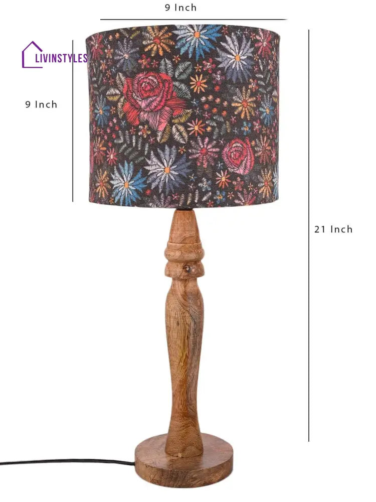 Wooden Black Floral Stich Lamp