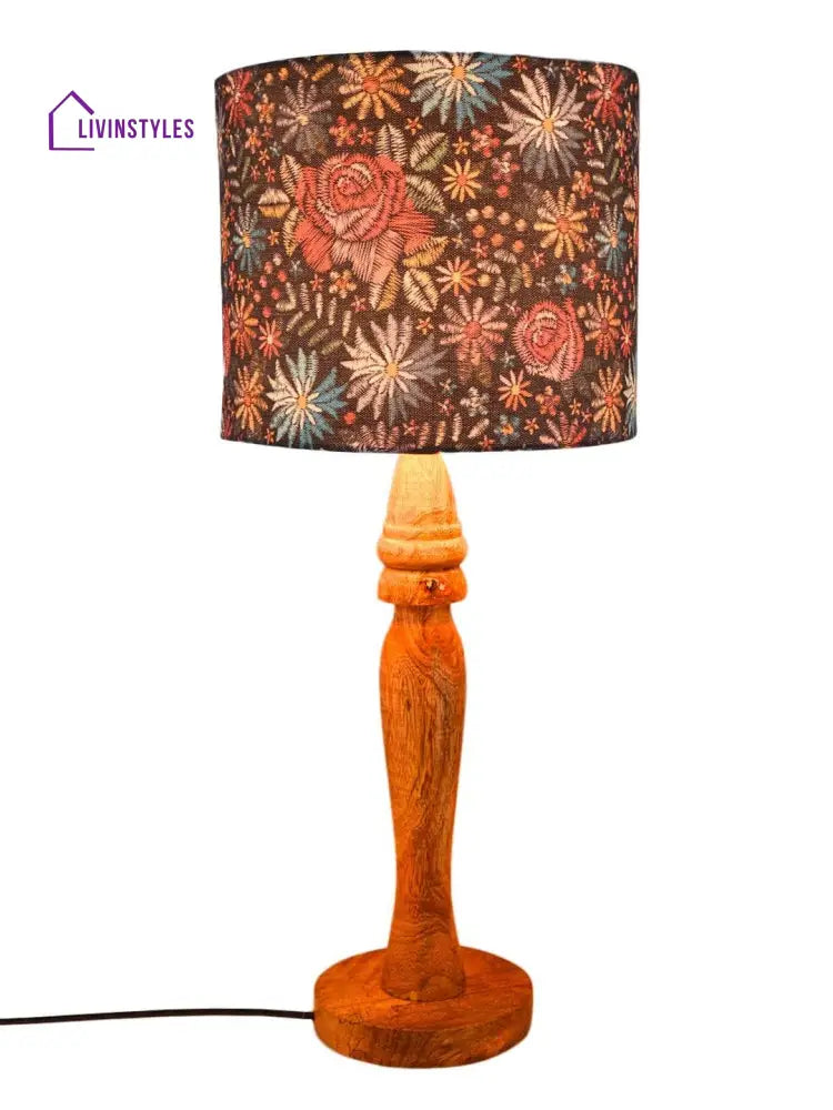 Wooden Black Floral Stich Lamp