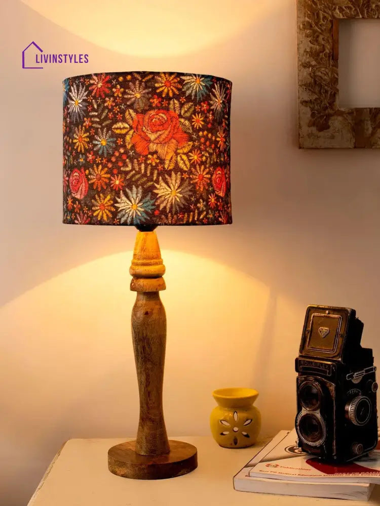 Wooden Black Floral Stich Lamp