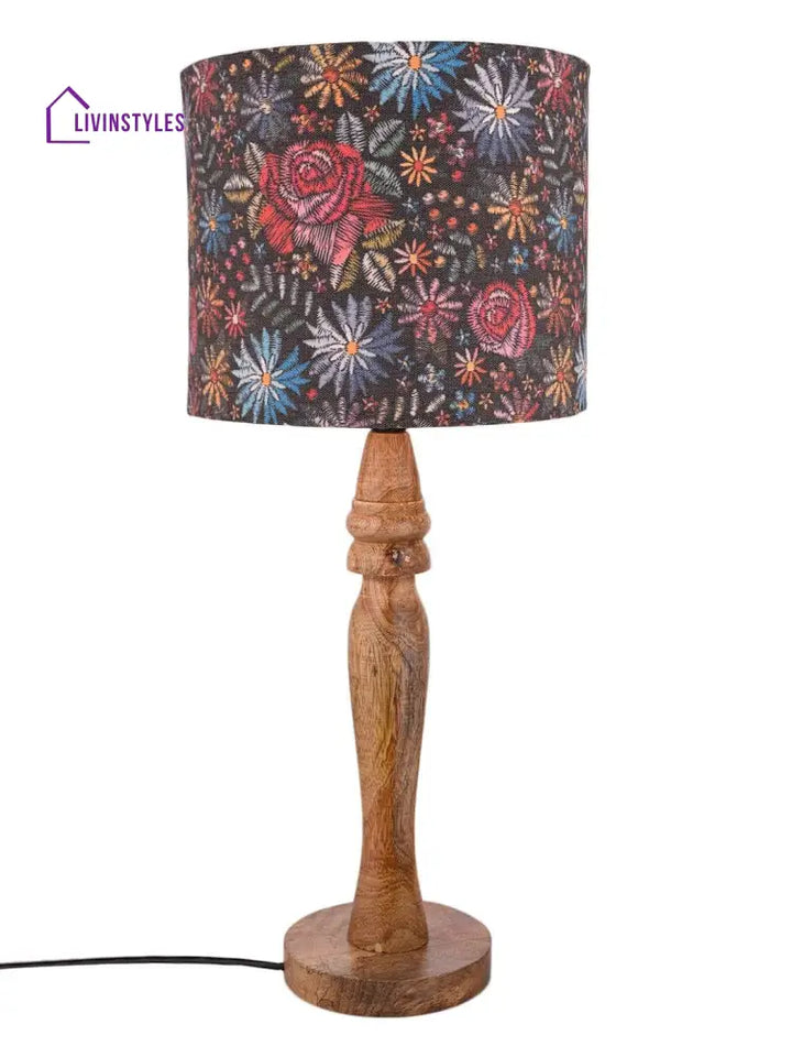 Wooden Black Floral Stich Lamp