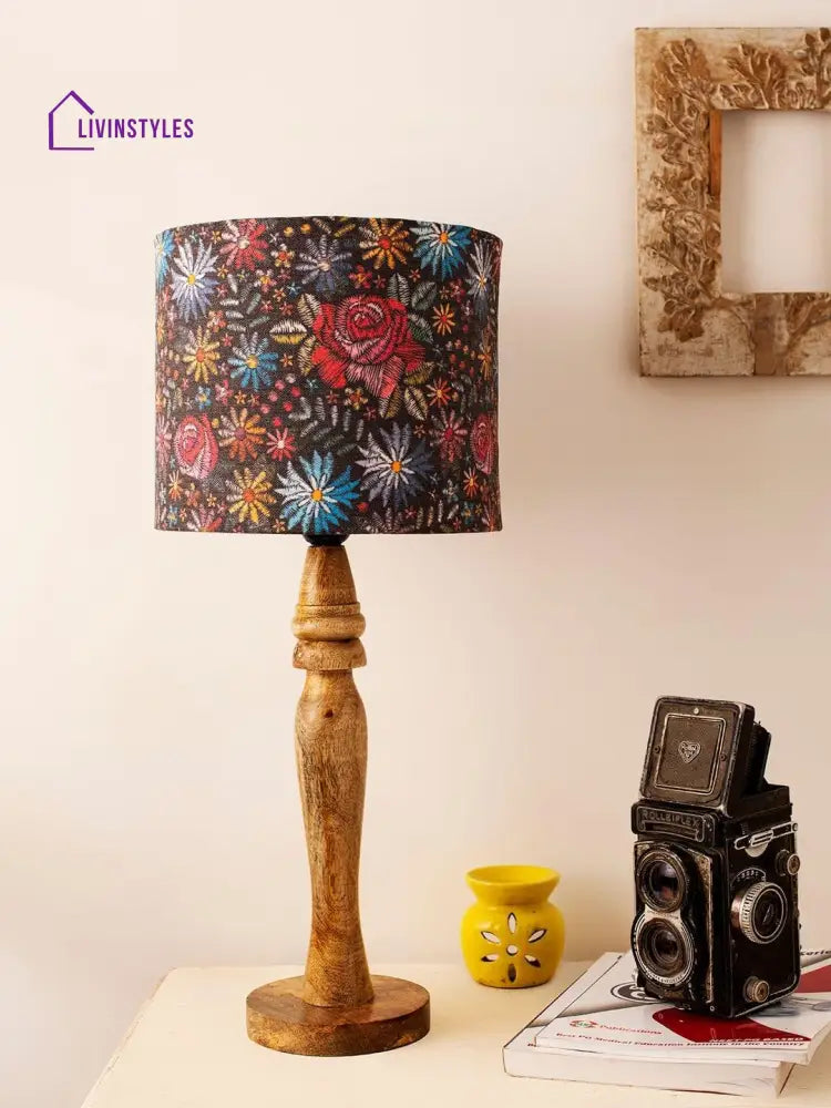 Wooden Black Floral Stich Lamp