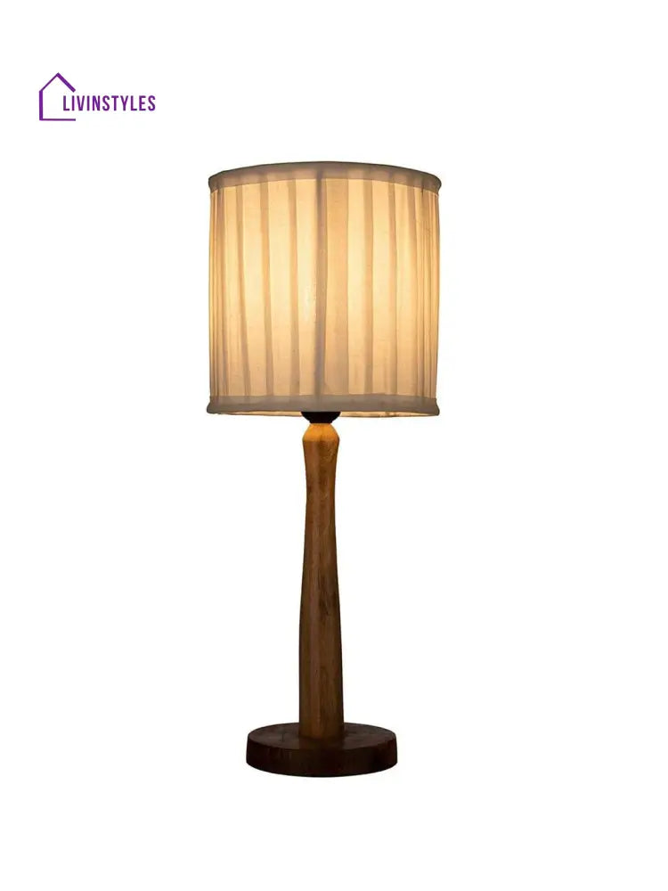 Wooden Brown Lamp With Pleeted Balck Shade