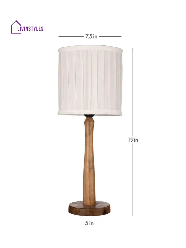 Wooden Brown Lamp With Pleeted Balck Shade