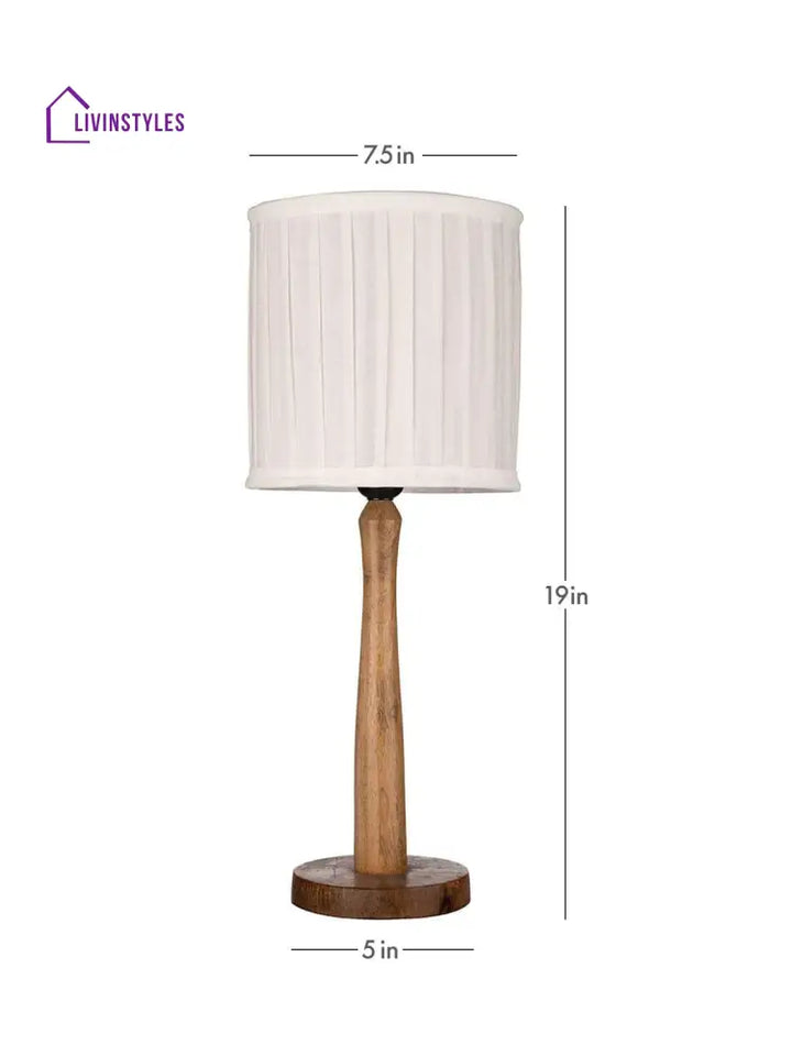 Wooden Brown Lamp With Pleeted Balck Shade