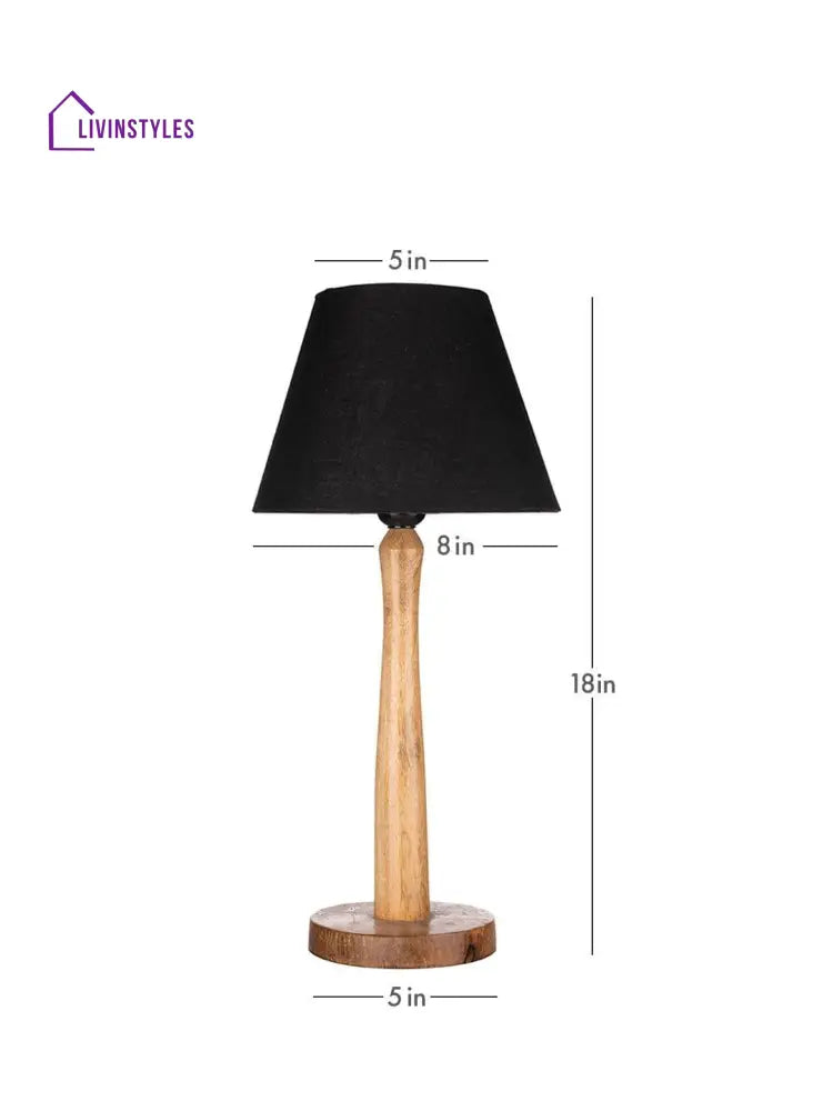 Wooden Brown Lamp With Taper Black Cotton Shade