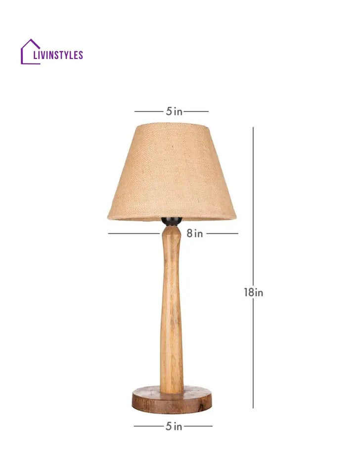 Wooden Brown Lamp With Taper Jute Shade