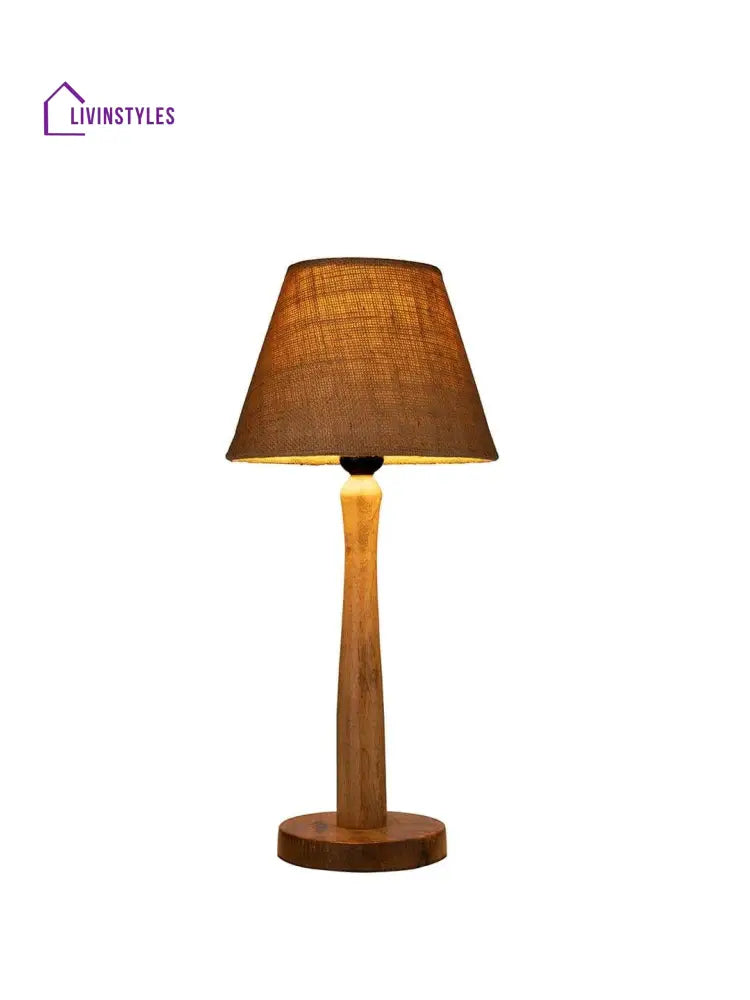 Wooden Brown Lamp With Taper Jute Shade