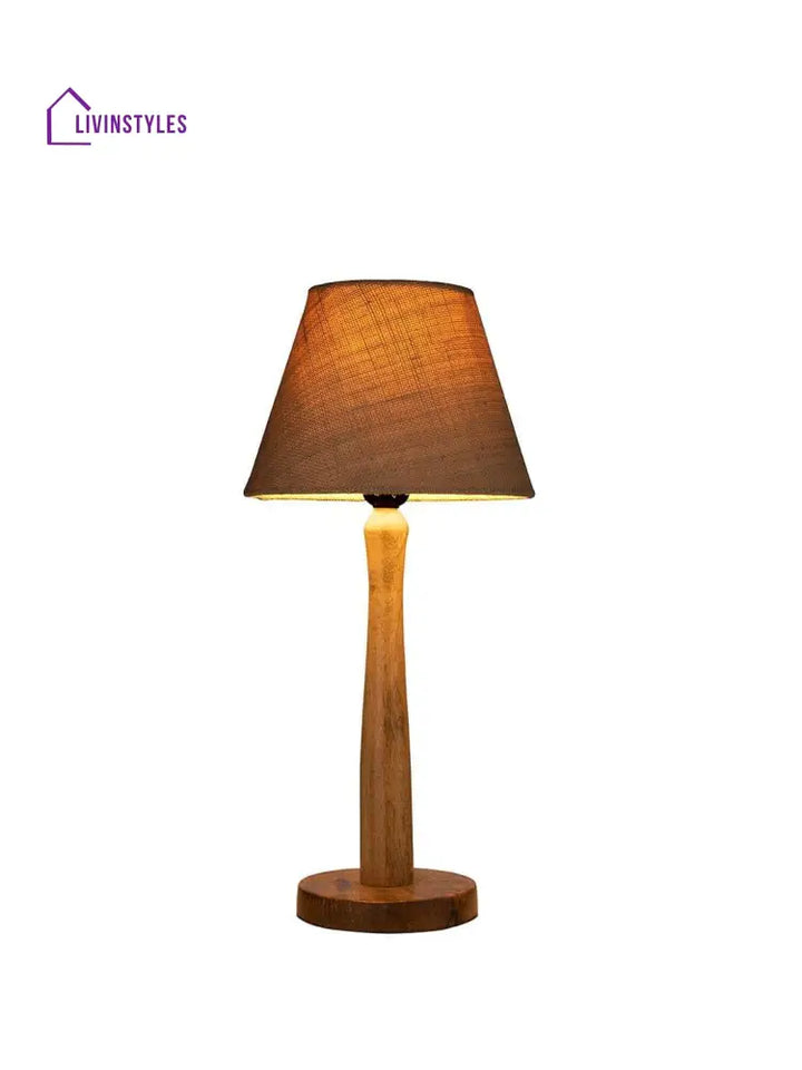 Wooden Brown Lamp With Taper White Jute Shade