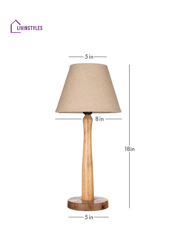 Wooden Brown Lamp With Taper White Jute Shade