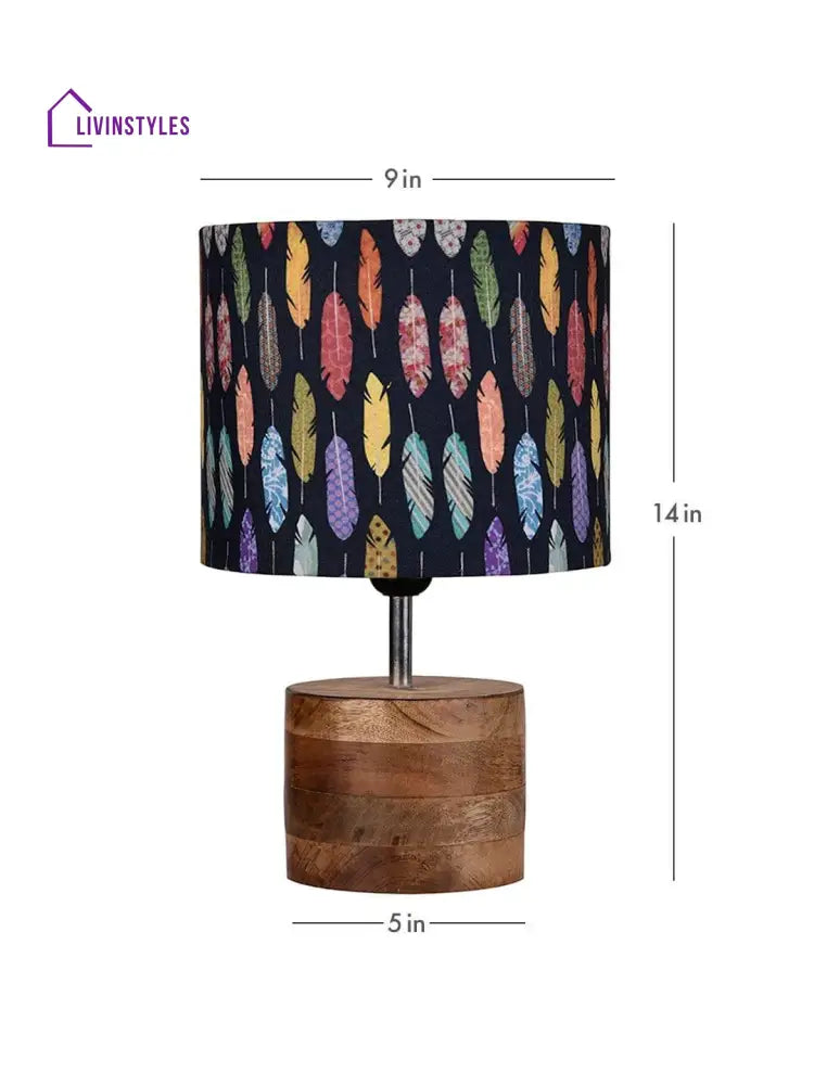 Wooden Brown Log Lamp With Colorful Feathers Shade