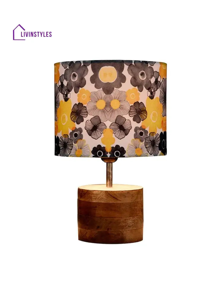 Wooden Brown Log Table Lamp With Lotus Floral Shade