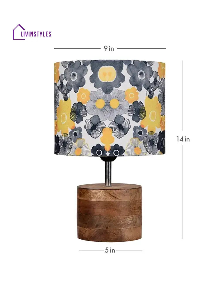 Wooden Brown Log Table Lamp With Lotus Floral Shade