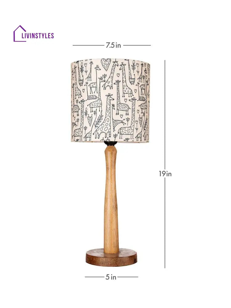 Wooden Brown Table Lamp With Animal Print Shade