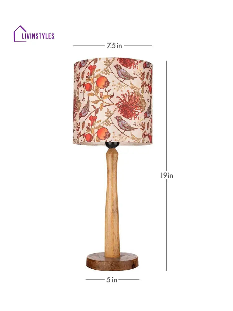 Wooden Brown Table Lamp With Birdy Shade