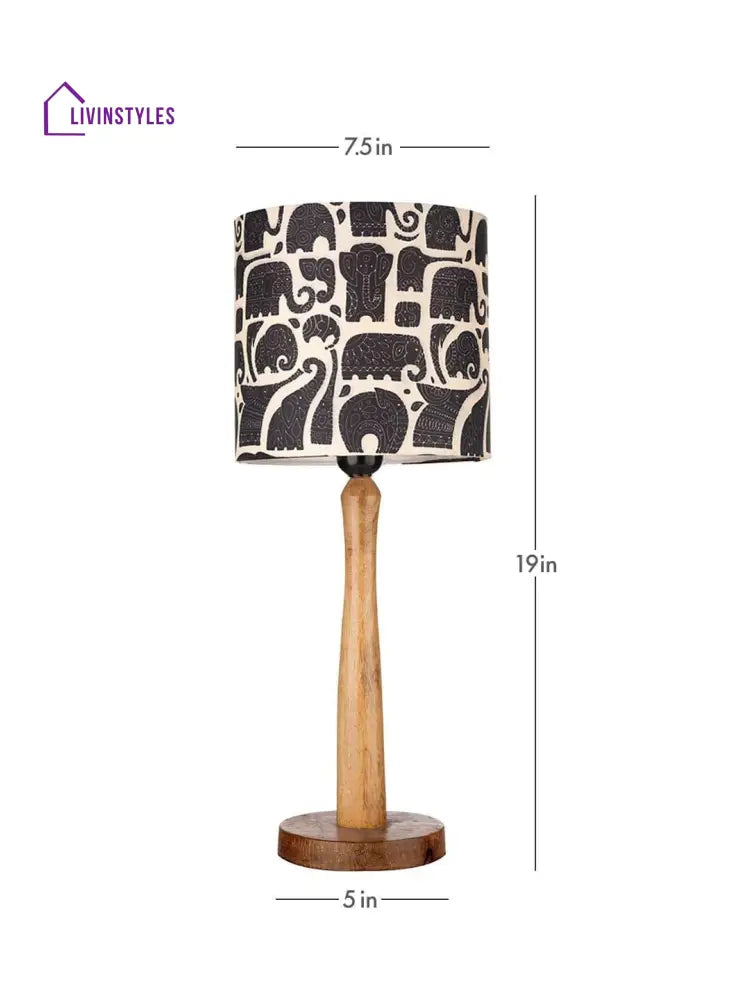 Wooden Brown Table Lamp With Black Elephant Shade