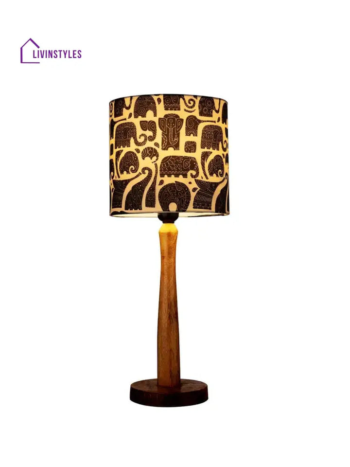 Wooden Brown Table Lamp With Black Elephant Shade