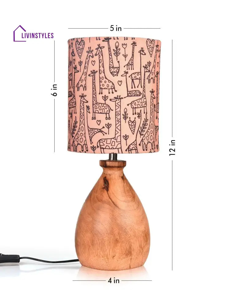 Wooden Dome Table Lamp Animal Printed Shade