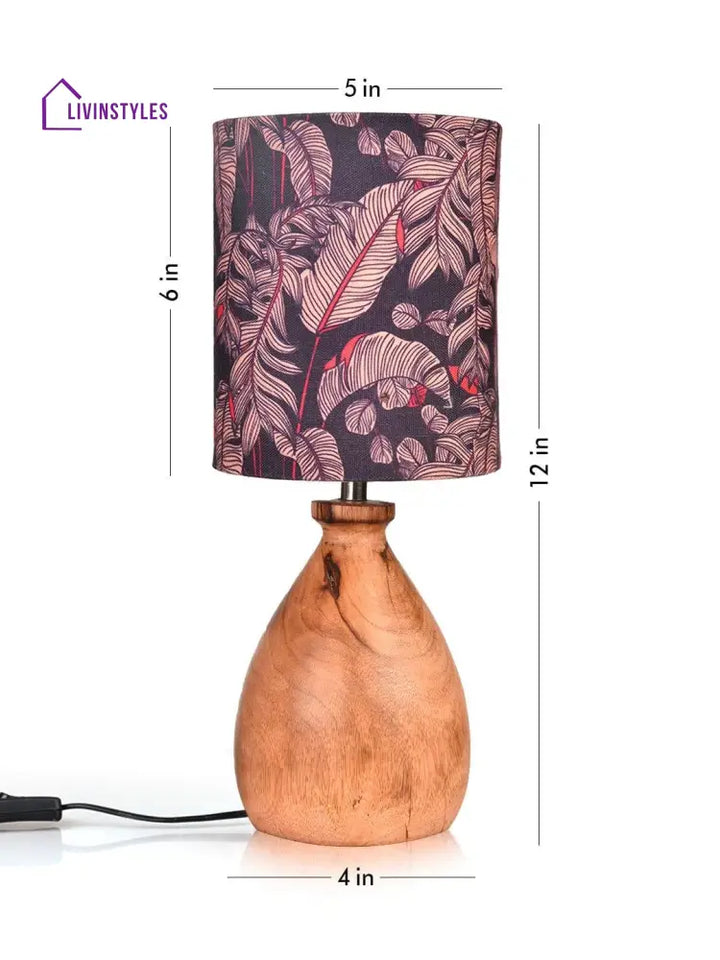 Wooden Dome Table Lamp Blue Leaves Shade