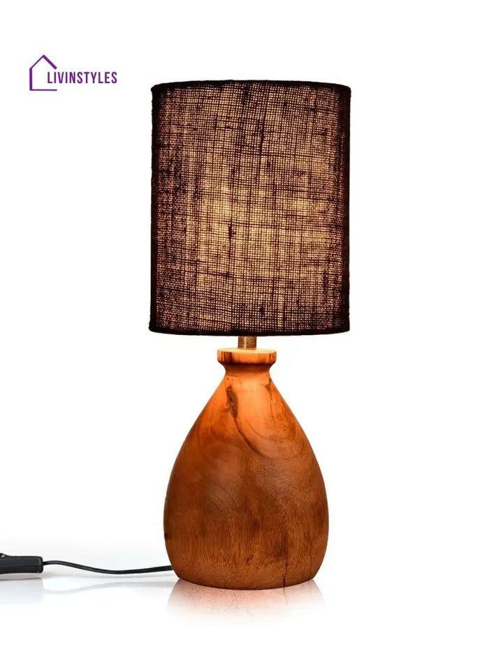 Wooden Dome Table Lamp With Jute Black Shade