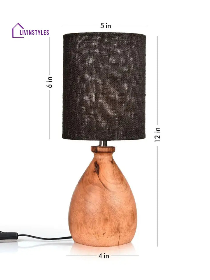 Wooden Dome Table Lamp With Jute Black Shade