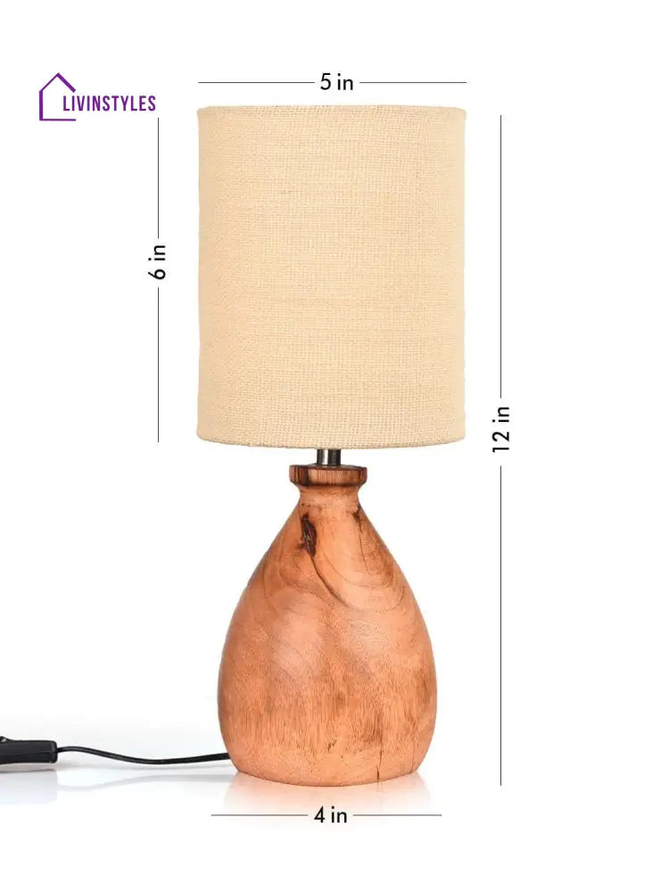 Wooden Dome Table Lamp With Jute White Shade