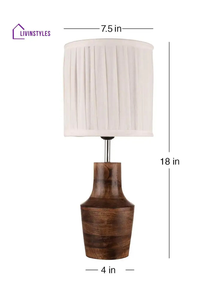 Wooden Firkin Lamp With Pleeted Cotton White Shade