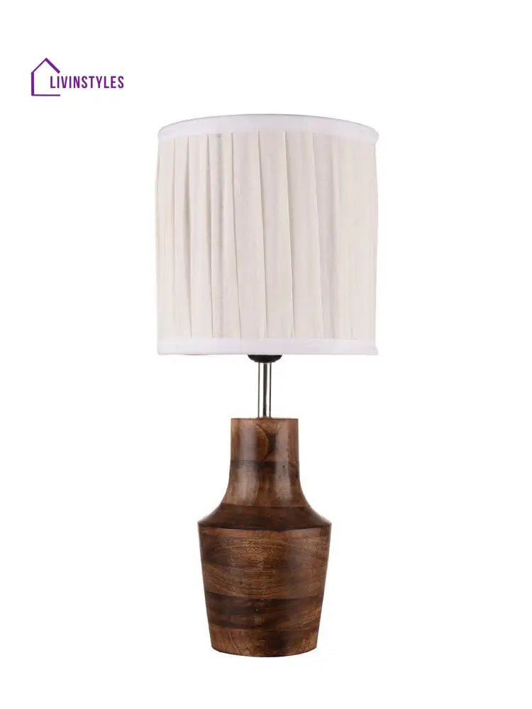 Wooden Firkin Lamp With Pleeted Cotton White Shade