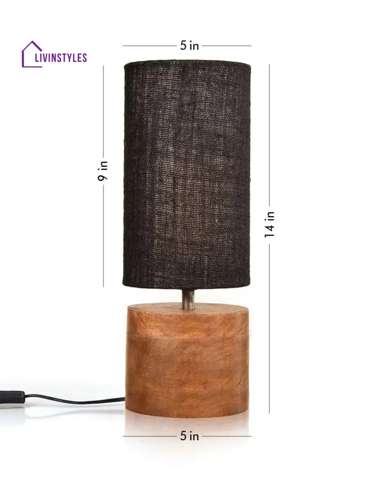 Wooden Log Table Lamp With Black Jute Shade