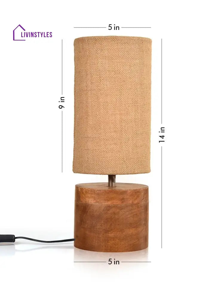 Wooden Log Table Lamp With Brown Jute Shade