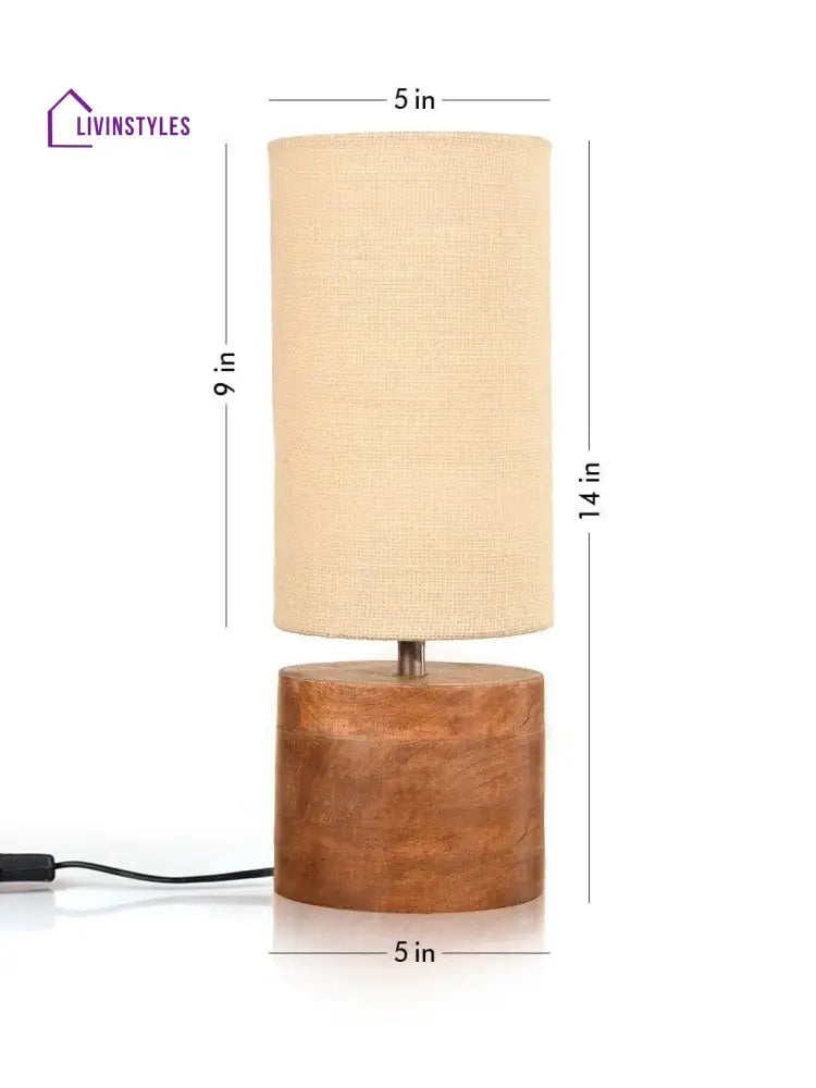 Wooden Log Table Lamp With White Jute Shade