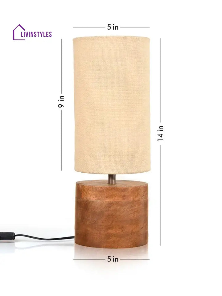 Wooden Log Table Lamp With White Jute Shade