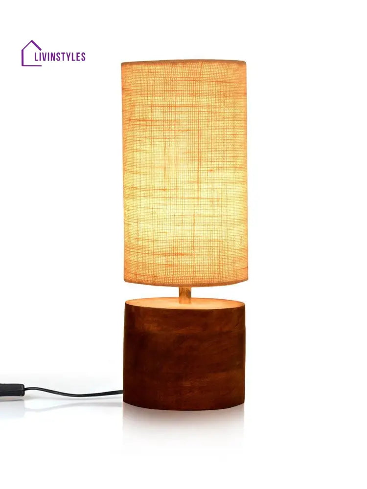 Wooden Log Table Lamp With White Jute Shade