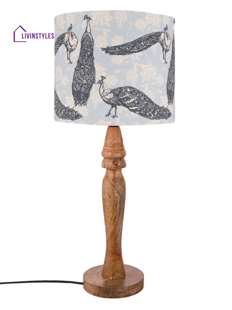 Wooden Peacock Print Lamp