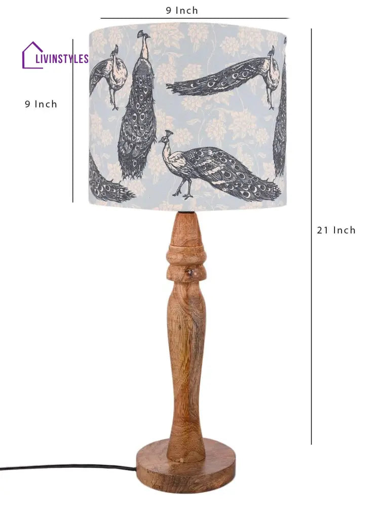 Wooden Peacock Print Lamp