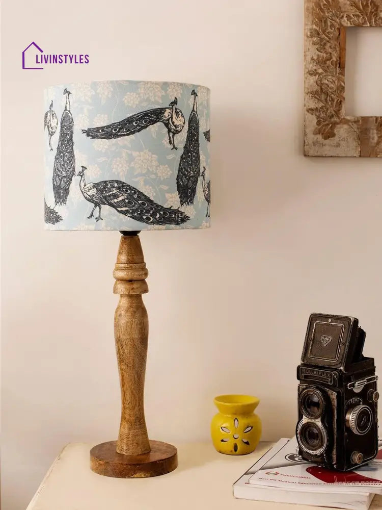 Wooden Peacock Print Lamp