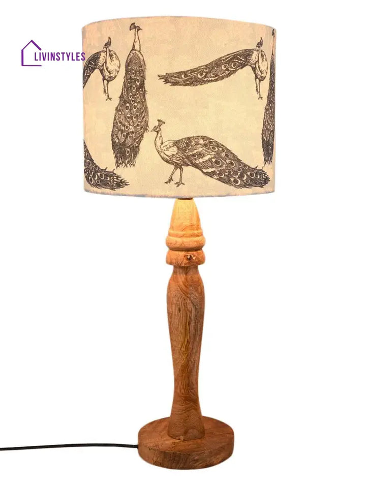 Wooden Peacock Print Lamp