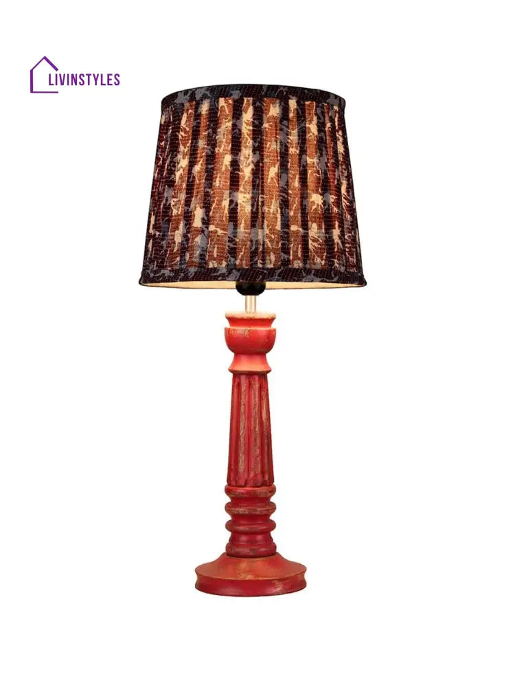 Wooden Pillar Pink Lamp With Pleeted Colorful Soft Shade