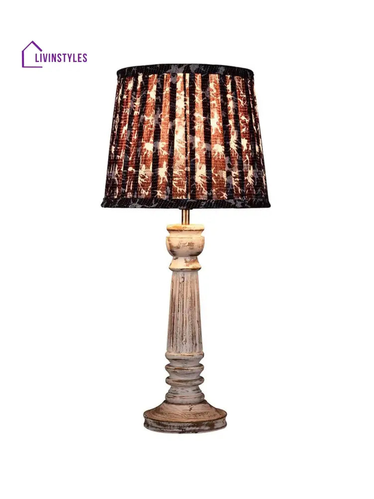 Wooden Pillar White Lamp With Pleeted Colorful Soft Shade