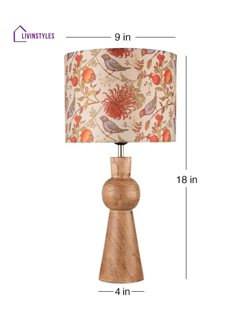 Wooden Skirt Lamp With Multicolor Birdy Shade Table