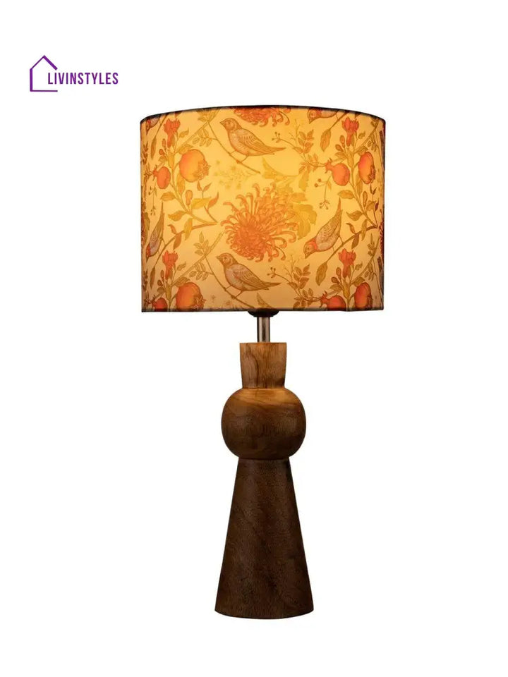 Wooden Skirt Lamp With Multicolor Birdy Shade Table