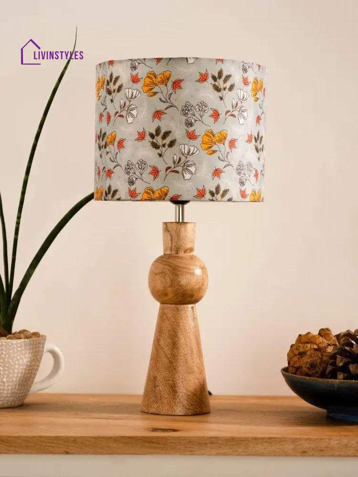 Wooden Skirt Lamp With Multicolor Gardenia Shade Table