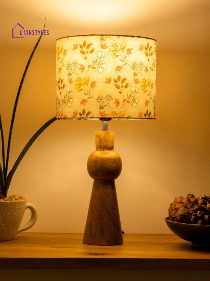 Wooden Skirt Lamp With Multicolor Gardenia Shade Table