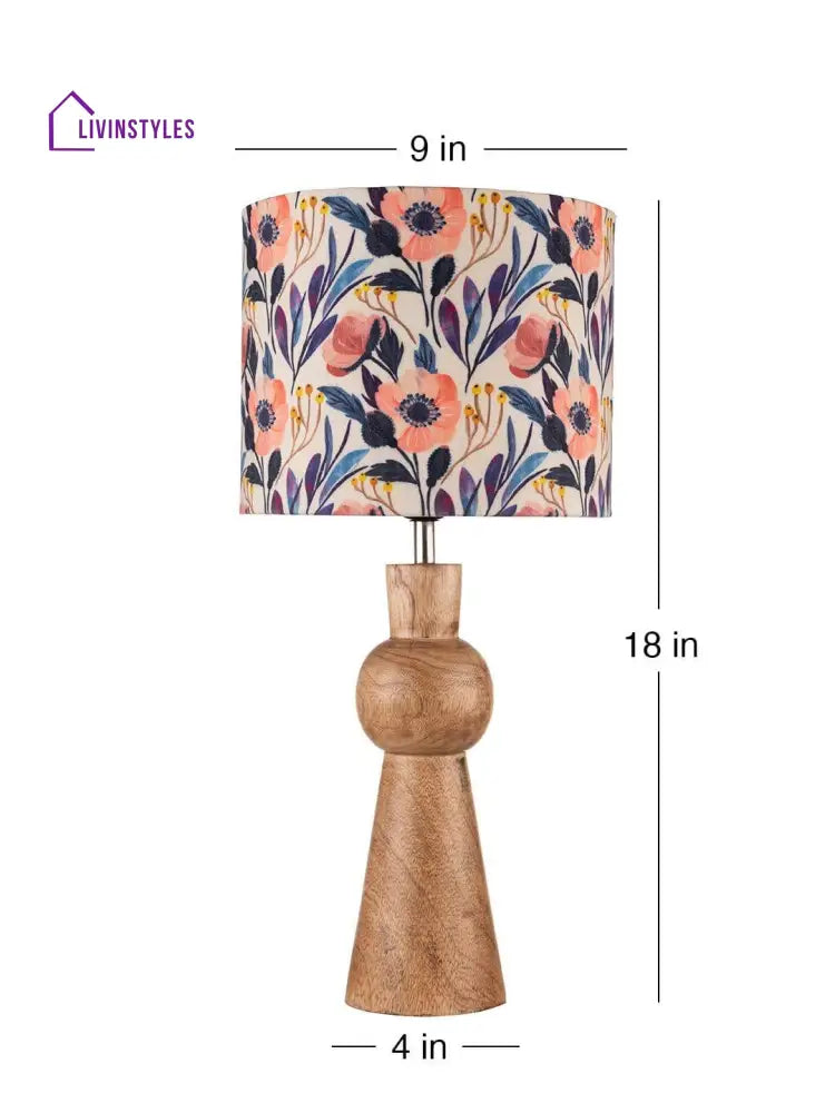 Wooden Skirt Lamp With Multicolor Pink Flowers Shade Table