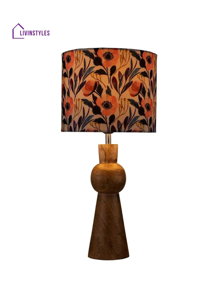 Wooden Skirt Lamp With Multicolor Pink Flowers Shade Table