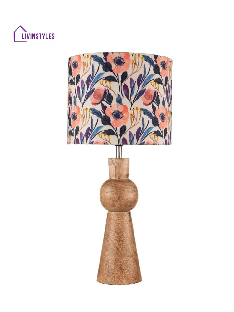 Wooden Skirt Lamp With Multicolor Pink Flowers Shade Table