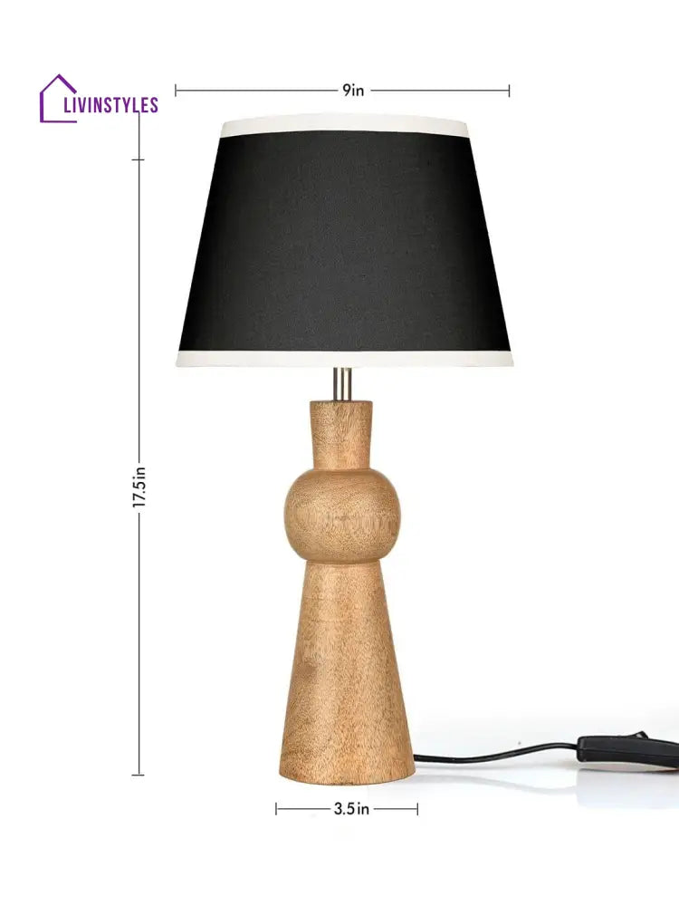 Wooden Skirt Lamp With White Black Shade Table