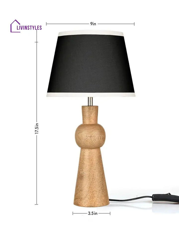 Wooden Skirt Lamp With White Black Shade Table