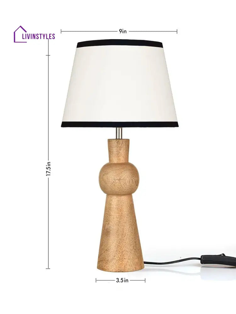 Wooden Skirt Lamp With White Cotton Shade Table