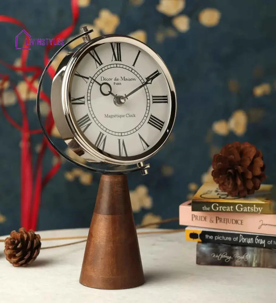 Wood’s Pedestal Clock In Reflective Silver