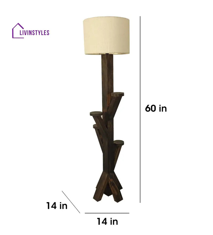 Woods Wooden Floor Lamp With Brown Base And Jute Fabric Lampshade Lamps